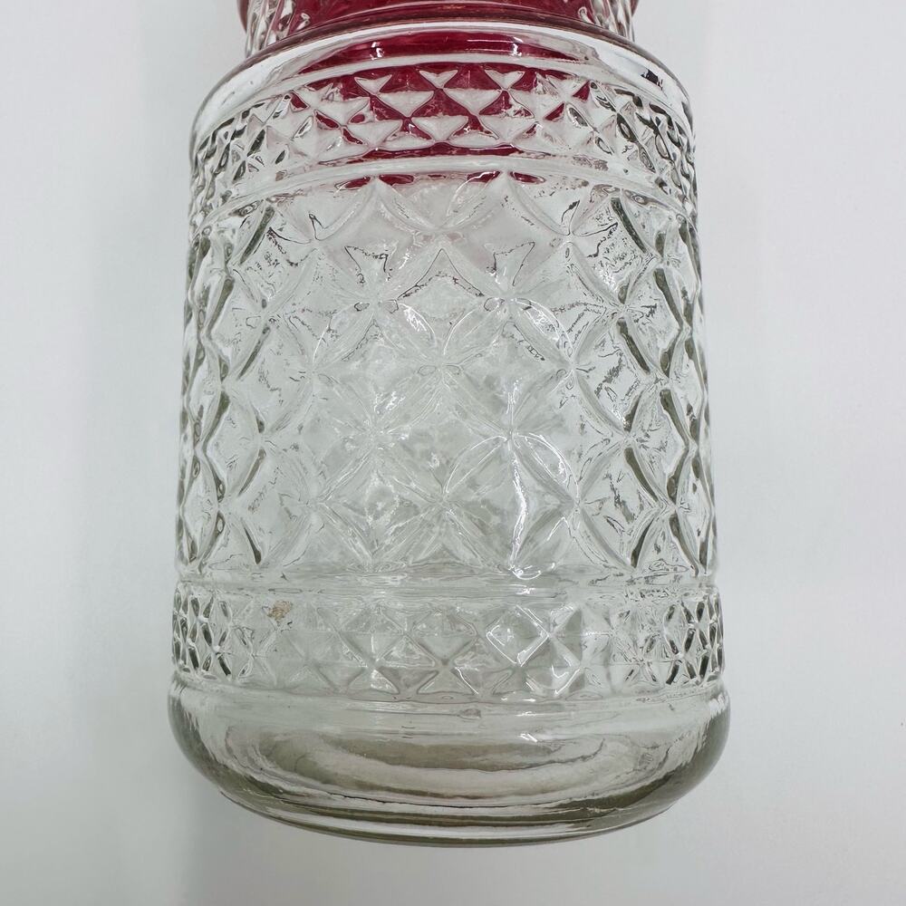 Vintage Anchor Hocking Glass Canister Jar Wexford Quilt Pattern With Red Lid